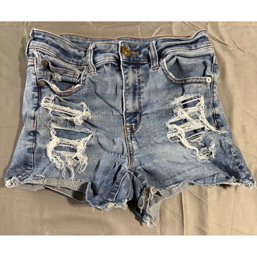 American Eagle Next Level Stretch Distressed Denim Shorts Womens 6 Medium Wash